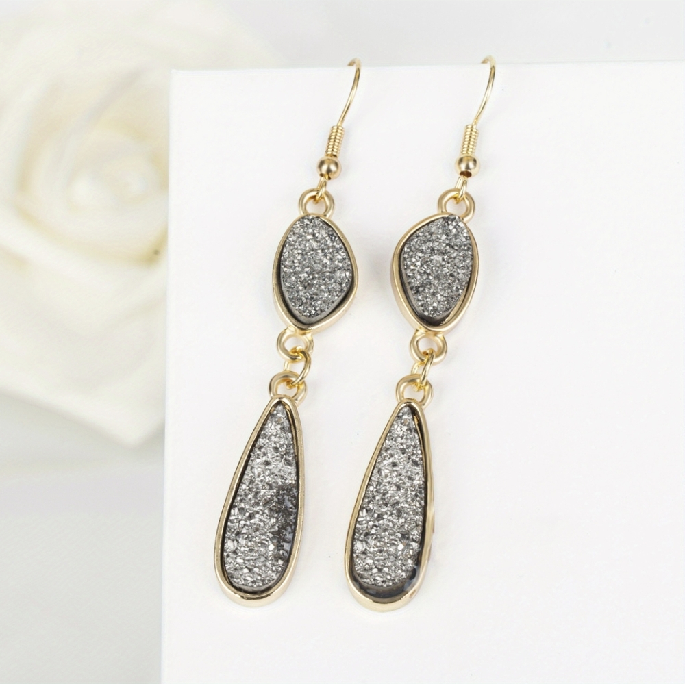 Gold druzy hanging earrings